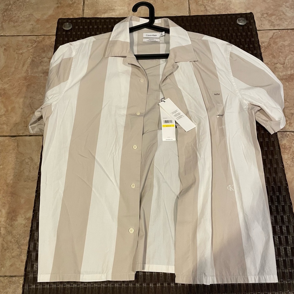 Calvin Klein Men's Stripe Easy Camp Shirt